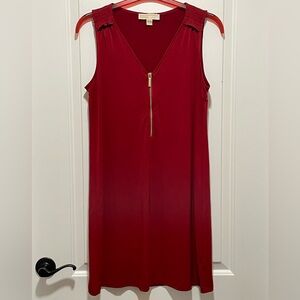Michael Kors Gold Zip Red Sleeveless Stretch Ruffle Shoulder Women’s Medium